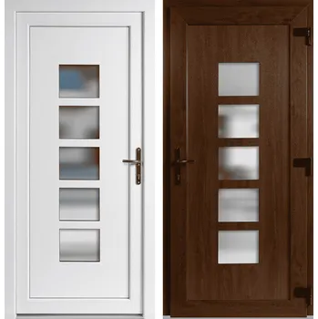 Vchodové dveře OknaDvereNaMiru.cz Vchodové plastové dveře Lucy, zlatý dub / bílá, pravé, otevírání ven, 110x210 cm