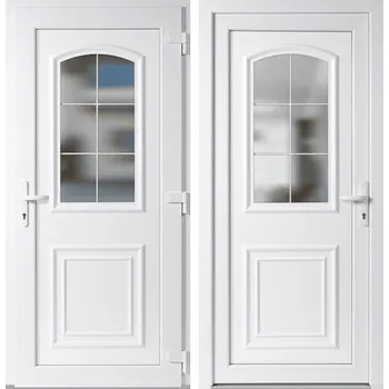 Vchodové dveře OknaDvereNaMiru.cz Vchodové plastové dveře 302, bílá / bílá, pravé, otevírání dovnitř, 110x210 cm