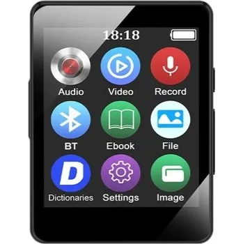 Černý MP3 MP4 přehrávač s Bluetooth 5.0 1,77" displej Hudební přehrávač Rádio Nahrávání Video 128GB microSD Slot Sportovní zařízení