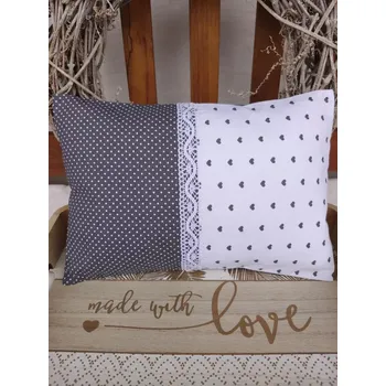 Polštář Nahřívací polštářek s levandulí a pohankou – Šedá srdíčka & puntík 20 x 30 cm
