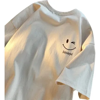 Unisex tričko s potiskem roztomilých koček a anglickými nápisy Cat Happy Kávový motiv Ice Coffee Design Vtipné tričko s ilustracemi pro volný čas béžova XS