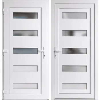 Vchodové dveře OknaDvereNaMiru.cz Vchodové plastové dveře 6300, bílá / bílá, levé, otevírání dovnitř, 110x210 cm