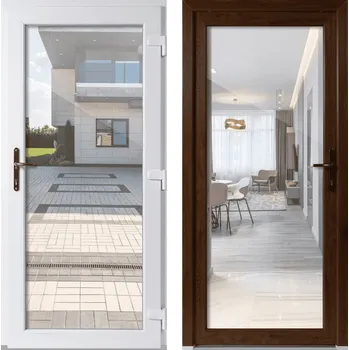 Vchodové dveře OknaDvereNaMiru.cz Vchodové plastové dveře 3-3 sklo čiré, zlatý dub / bílá, pravé, otevírání dovnitř, 100x210 cm