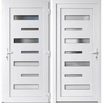 Vchodové dveře OknaDvereNaMiru.cz Vchodové plastové dveře 6100, bílá / bílá, pravé, otevírání dovnitř, 105x205 cm