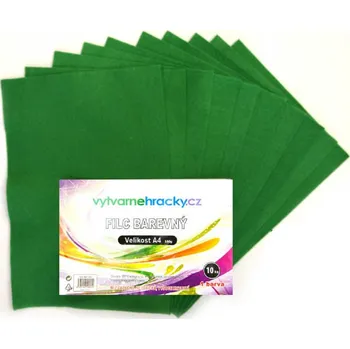 Barevný papír vytvarnehracky.cz Filc - 10 ks, zelený, A4, 150 g