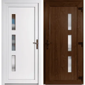 Vchodové dveře OknaDvereNaMiru.cz Vchodové plastové dveře Julie, zlatý dub / bílá, pravé, otevírání ven, 100x210 cm