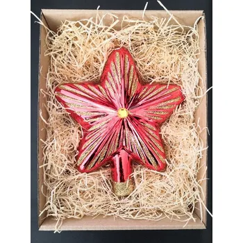 Vánoční ozdoba Skleněná vánoční ozdoba špice hvězda červená - Slezská tvorba