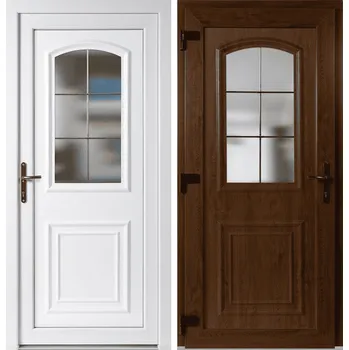 Vchodové dveře OknaDvereNaMiru.cz Vchodové plastové dveře 302, zlatý dub / bílá, levé, otevírání ven, 98x198 cm