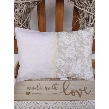 Polštář Nahřívací polštářek s levandulí a pohankou – Bílé růže & béžová režná