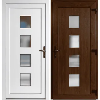 Vchodové dveře OknaDvereNaMiru.cz Vchodové plastové dveře 010, zlatý dub / bílá, pravé, otevírání ven, 98x198 cm