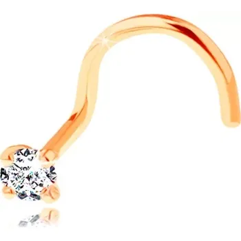 Piercing Zahnutý piercing do nosu ve žlutém 14K zlatě - blýskavý čirý diamant, 2 mm