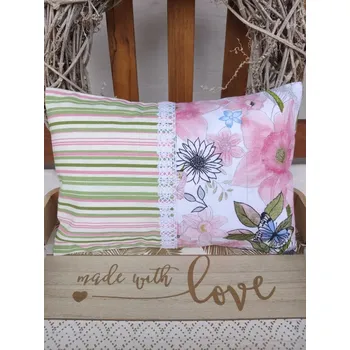 Polštář Nahřívací polštářek s levandulí a pohankou – Růžové narcisky & proužky