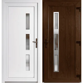 Vchodové dveře OknaDvereNaMiru.cz Vchodové plastové dveře Venus + INOX orámování, zlatý dub / bílá, pravé, otevírání ven, 105x205 cm