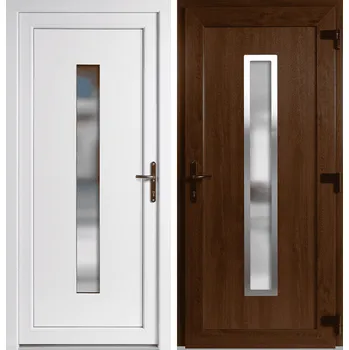 Vchodové dveře OknaDvereNaMiru.cz Vchodové plastové dveře Hana + INOX orámování, zlatý dub / bílá, pravé, otevírání ven, 88x198 cm