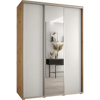 Šatní skříň Šatní skříň s posuvnými dveřmi a zrcadlem DAVOS 170cm | DUB Artisan / bílá / stříbrné