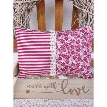 Polštář Nahřívací polštářek s levandulí a pohankou – Vínové kytičky & proužek