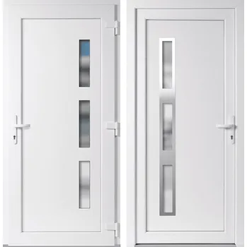 Vchodové dveře OknaDvereNaMiru.cz Vchodové plastové dveře Julie + INOX orámování, bílá / bílá, pravé, otevírání dovnitř, 100x210 cm