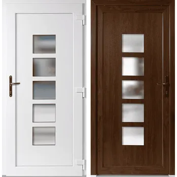 Vchodové dveře OknaDvereNaMiru.cz Vchodové plastové dveře Lucy, zlatý dub / bílá, pravé, otevírání dovnitř, 98x198 cm