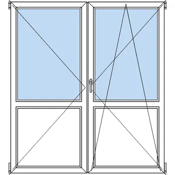 Vchodové dveře OknaDvereNaMiru.cz Dvoukřídlé plastové balkonové dveře O + OS – s příčkou, spodní díl plný 120 x 150 cm