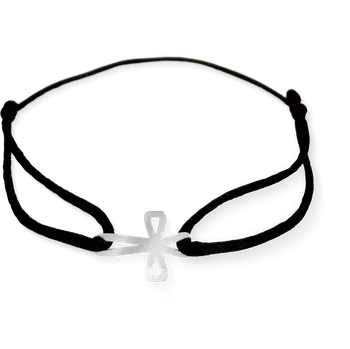 Náramek Yoowey Šňůrkový náramek stříbrný křížek KA5019 Černá