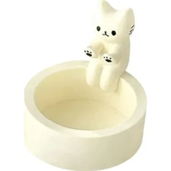 Stojánek na čajovou svíčku 6 cm s motivem kočky Roztomilý doplněk do bytu pro relaxační atmosféru bílá