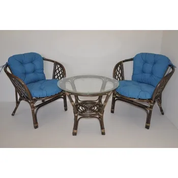 Sedací souprava Axin Trading s.r.o. Ratanová sedací souprava Bahama hnědá 2+1, polstr tyrkysový melír