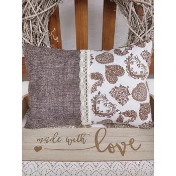 Polštář Nahřívací polštářek s levandulí a pohankou – Zdobená srdce & hnědá