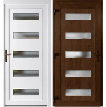 Vchodové dveře OknaDvereNaMiru.cz Vchodové plastové dveře 6300, zlatý dub / bílá, levé, otevírání ven, 110x210 cm