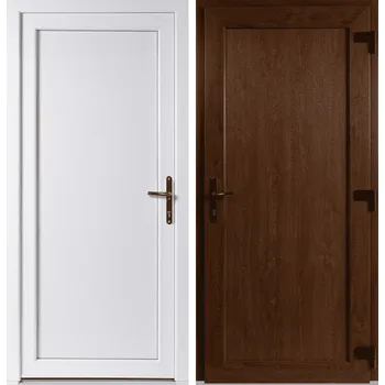 Vchodové dveře OknaDvereNaMiru.cz Vchodové plastové dveře Emily plné, zlatý dub / bílá, pravé, otevírání ven, 105x205 cm