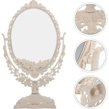 Zrcadlo Stojací oválné zrcadlo 32 x 23,5 cm s dekorativním rámem Elegantní vintage doplněk na toaletní stolek