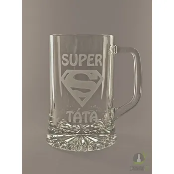 Sklenice Pískovaný půllitr s uchem - Super táta