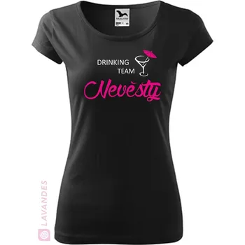 Dámské tričko Drinking team nevěsty, černá, 3XL (Tričko na rozlučku pro nevěstu)