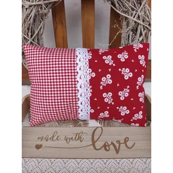 Polštář Nahřívací polštářek s levandulí a pohankou – Folklórní červené kytičky & kostka