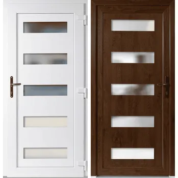 Vchodové dveře OknaDvereNaMiru.cz Vchodové plastové dveře 6300, zlatý dub / bílá, pravé, otevírání dovnitř, 105x205 cm