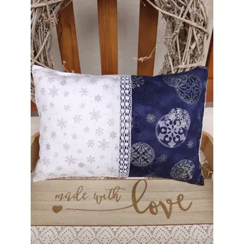 Polštář Nahřívací polštářek s levandulí a pohankou – Stříbrné ozdoby na modré 20 x 30 cm