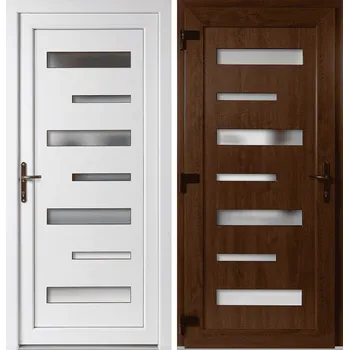 Vchodové dveře OknaDvereNaMiru.cz Vchodové plastové dveře 6100, zlatý dub / bílá, levé, otevírání ven, 88x198 cm