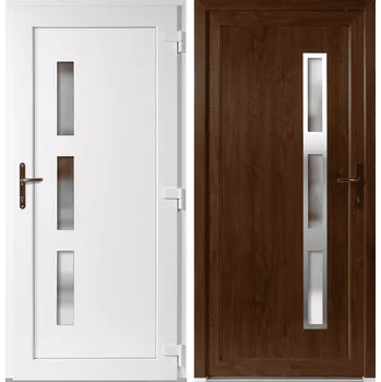 Vchodové dveře OknaDvereNaMiru.cz Vchodové plastové dveře Venus + INOX orámování, zlatý dub / bílá, pravé, otevírání dovnitř, 105x205 cm