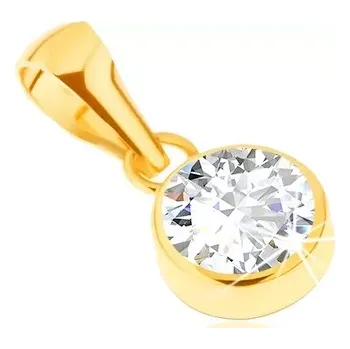 Přívěsek Zlatý přívěsek 585 - lesklá kulatá objímka, čirý blyštivý kamínek