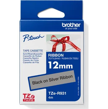 Tiskárna Brother TZE-R931 černá na stříbrné, 12 mm, textilní páska