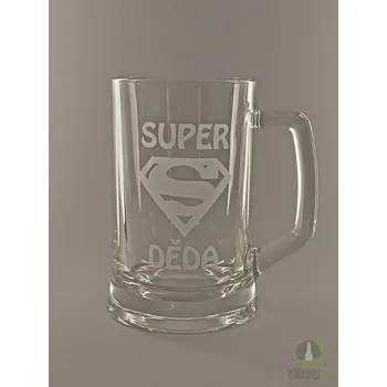 Sklenice Pískovaný půllitr s uchem - Super Děda