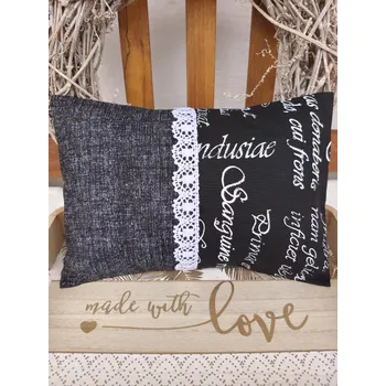 Polštář Nahřívací polštářek s levandulí a pohankou – Latinské písmo & černá 20 x 30 cm