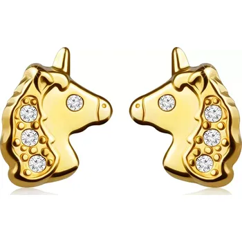 Náušnice Náušnice ze žlutého zlata 585 - jednorožec s drobnými zirkony, puzetky
