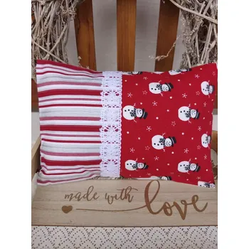 Polštář Nahřívací polštářek s levandulí a pohankou – Sněhuláci & červené proužky