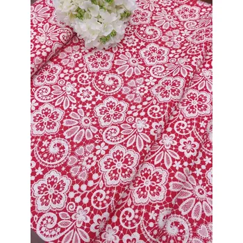 Látka 100% bavlna - červená krajka