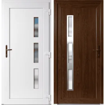 Vchodové dveře OknaDvereNaMiru.cz Vchodové plastové dveře Julie + INOX orámování, zlatý dub / bílá, pravé, otevírání dovnitř, 98x198 cm