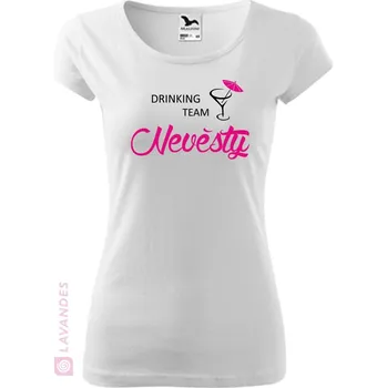 Dámské tričko Drinking team nevěsty, bílá, XL (Tričko na rozlučku pro nevěstu)