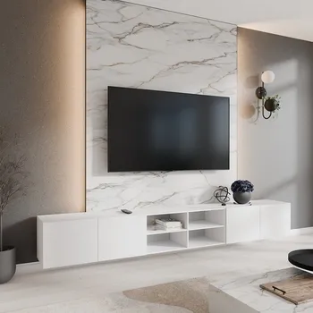 Televizní stolek Závěsný TV stolek s policí LIO 300 cm - bílý mat