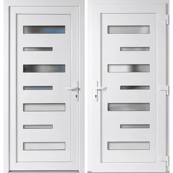 Vchodové dveře OknaDvereNaMiru.cz Vchodové plastové dveře 6100, bílá / bílá, pravé, otevírání ven, 98x198 cm