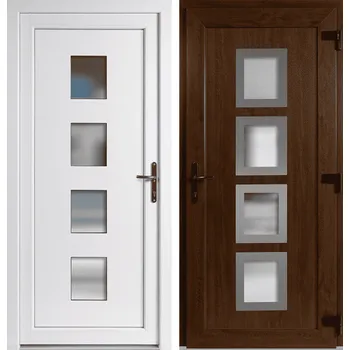 Vchodové dveře OknaDvereNaMiru.cz Vchodové plastové dveře 010 + INOX orámování, zlatý dub / bílá, pravé, otevírání ven, 110x210 cm