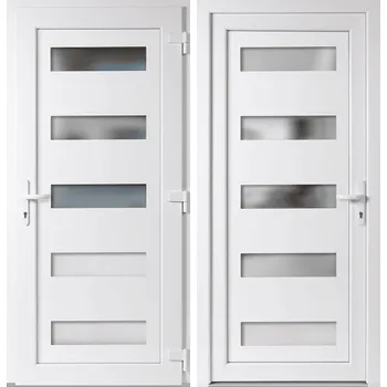 Vchodové dveře OknaDvereNaMiru.cz Vchodové plastové dveře 6300, bílá / bílá, pravé, otevírání dovnitř, 110x210 cm
